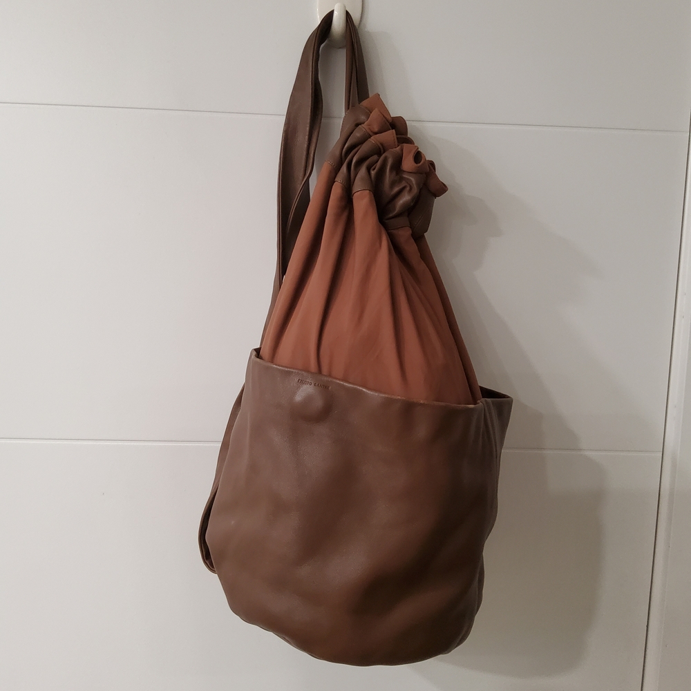 Fausto Santini Brown Leather Nylon Schott Backpack